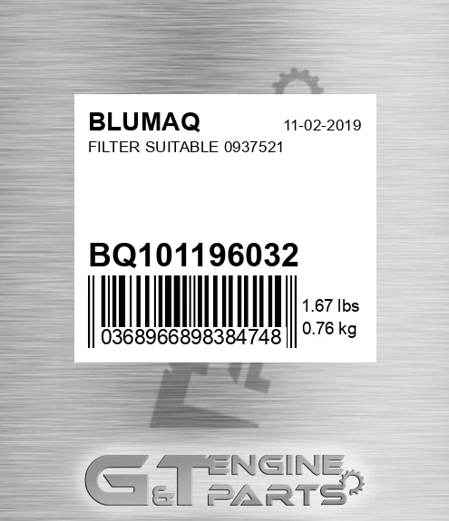 BQ101196032 Filter Suitable 0937521 for BLUMAQ