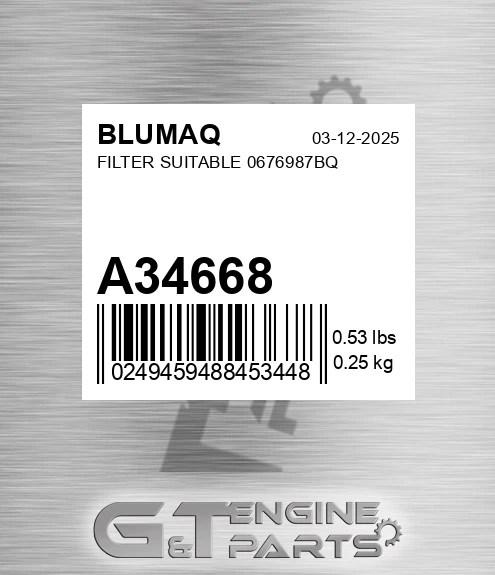 A34668 Filter Suitable 0676987bq