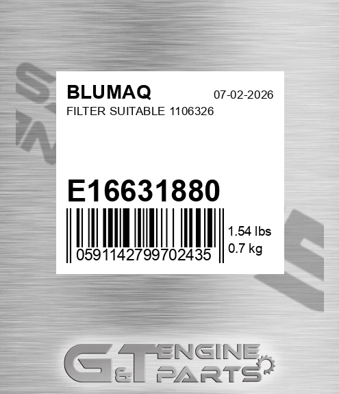 E16631880 Filter Suitable 1106326