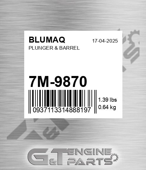7M-9870 Plunger & Barrel for BLUMAQ
