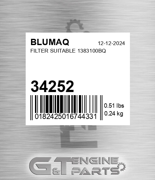 34252 Filter Suitable 1383100bq for BLUMAQ