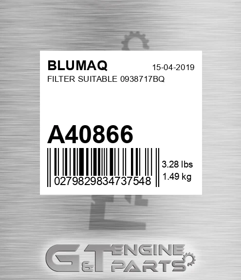 A40866 BLUMAQ Filter Suitable 0938717bq