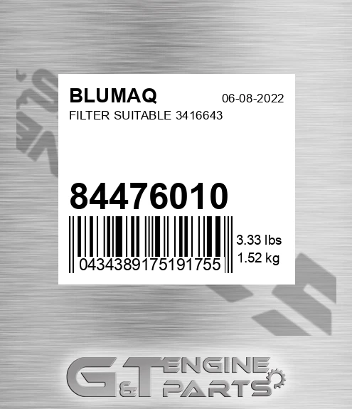 84476010 Filter Suitable 3416643