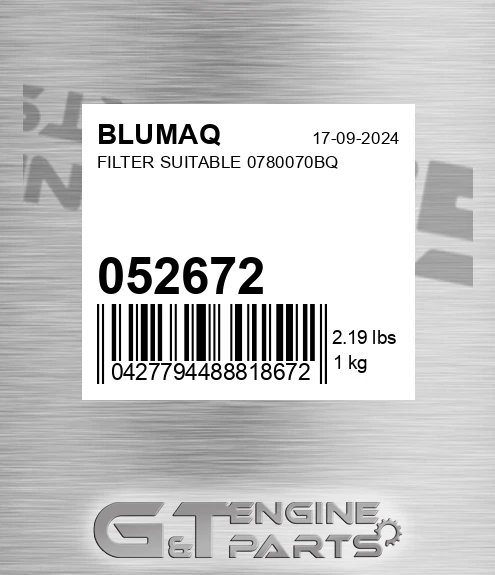 052672 Filter Suitable 0780070bq