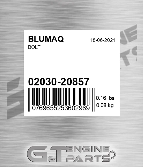 02030-20857 Bolt for BLUMAQ
