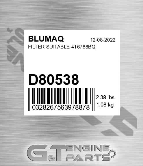 D80538 Filter Suitable 4t6788bq