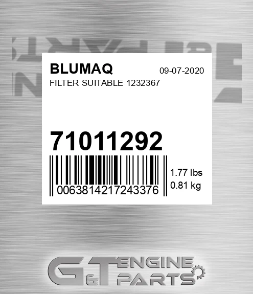 71011292 Filter Suitable 1232367 for BLUMAQ