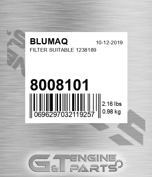 8008101 Filter Suitable 1238189