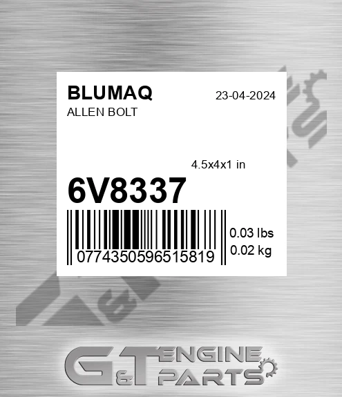 6V-8337 Allen Bolt for BLUMAQ