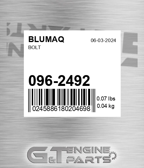 096-2492 Bolt for BLUMAQ
