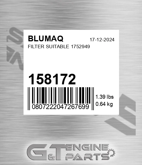 158172 BLUMAQ Filter Suitable 1752949