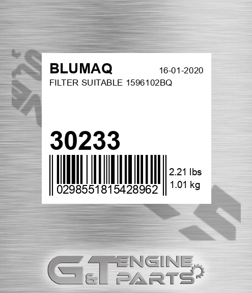 30233 BLUMAQ Filter Suitable 1596102bq