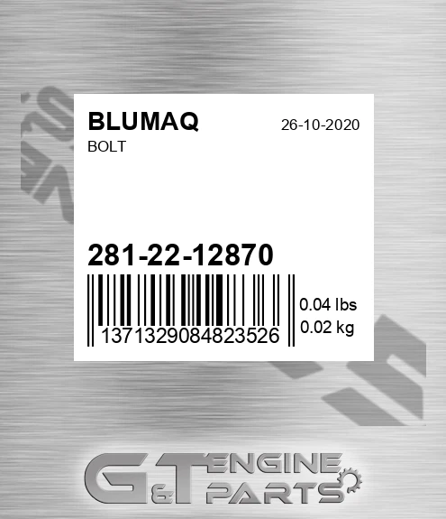 281-22-12870 Bolt for BLUMAQ