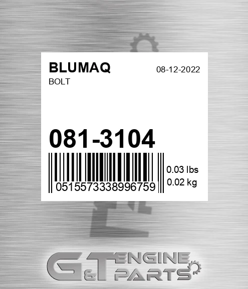 081-3104 Bolt for BLUMAQ
