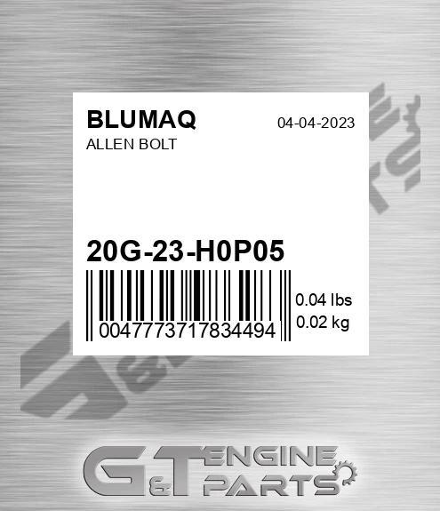 20G-23-H0P05 Allen Bolt for BLUMAQ