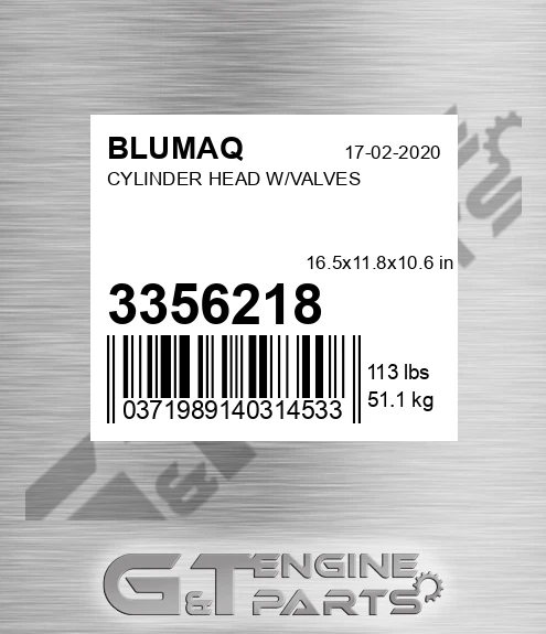 335-6218 Cylinder Head W/valves for BLUMAQ