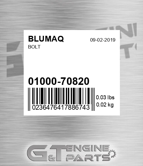 01000-70820 Bolt for BLUMAQ