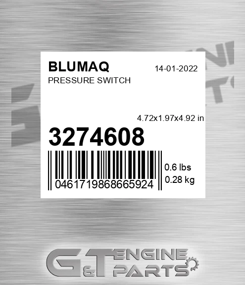 327-4608 Pressure Switch for BLUMAQ