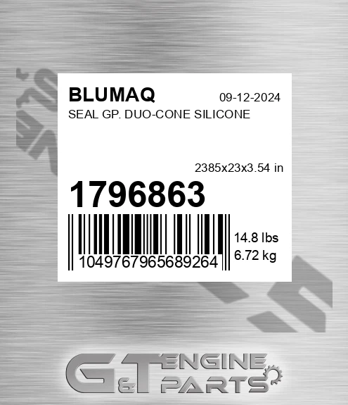 179-6863 Seal Gp. Duo-cone Silicone for BLUMAQ
