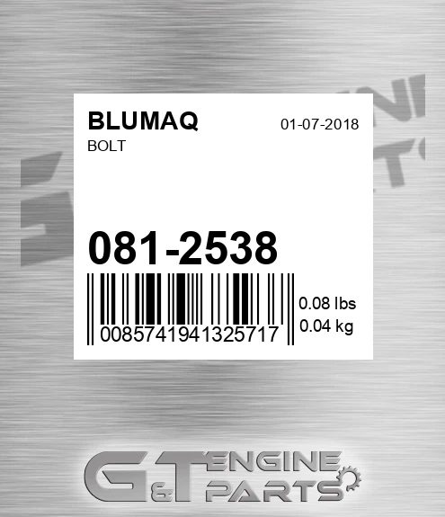 081-2538 Bolt for BLUMAQ