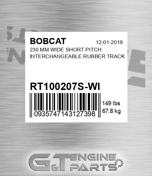 RT100207S-WI 230 Mm Wide Short Pitch Interchangeable Rubber Track