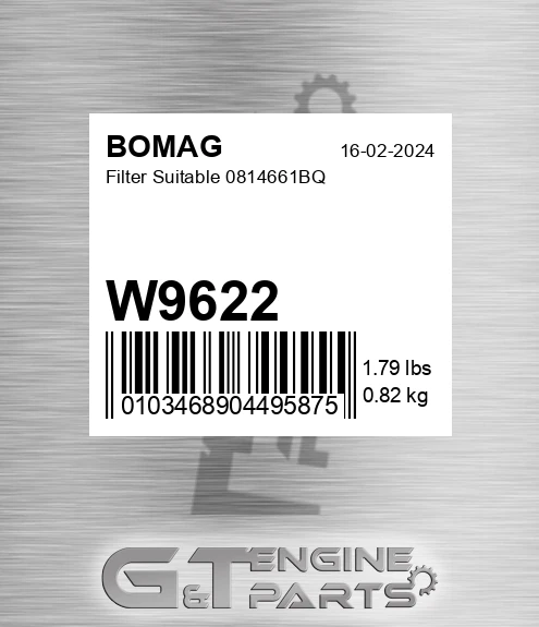 W9622 Filter Suitable 0814661bq