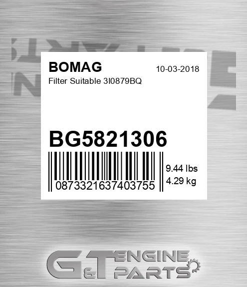 BG5821306 Filter Suitable 3i0879bq for BOMAG