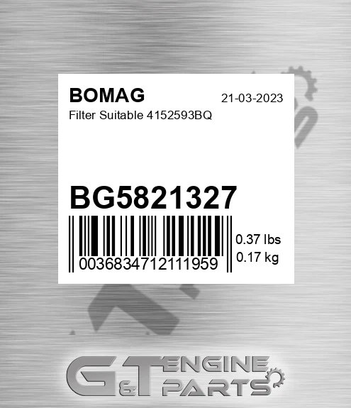 BG5821327 Filter Suitable 4152593bq for BOMAG