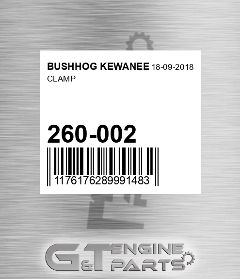 260-002 Clamp for BUSHHOG KEWANEE