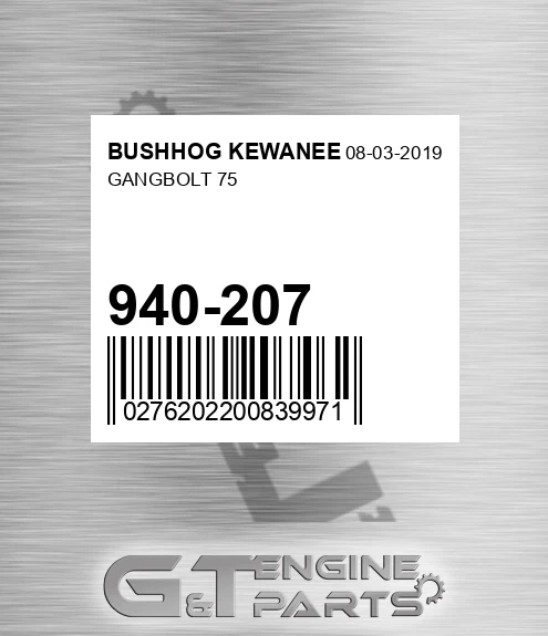 940-207 Gangbolt 75 for BUSHHOG KEWANEE