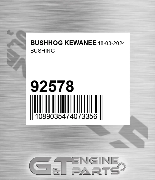 92578 Bushing for BUSHHOG KEWANEE