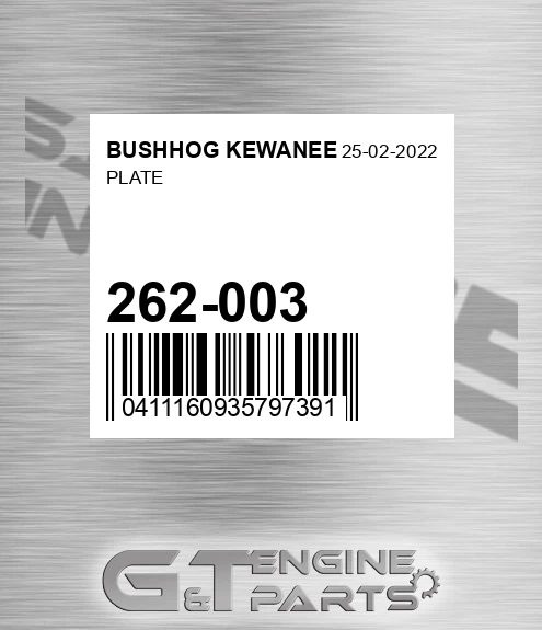 262-003 Plate for BUSHHOG KEWANEE
