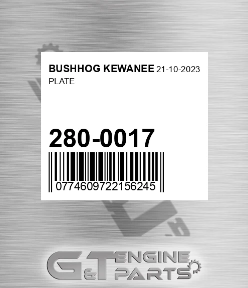 280-0017 Plate for BUSHHOG KEWANEE