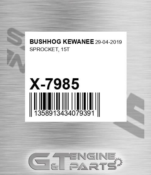 X-7985 Sprocket, 15t for BUSHHOG KEWANEE
