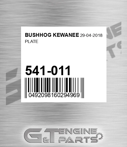 541-011 Plate for BUSHHOG KEWANEE