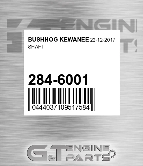 284-6001 Shaft for BUSHHOG KEWANEE