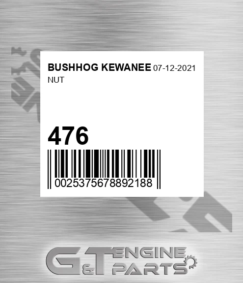 476 Nut for BUSHHOG KEWANEE