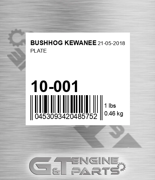 10-001 Plate for BUSHHOG KEWANEE
