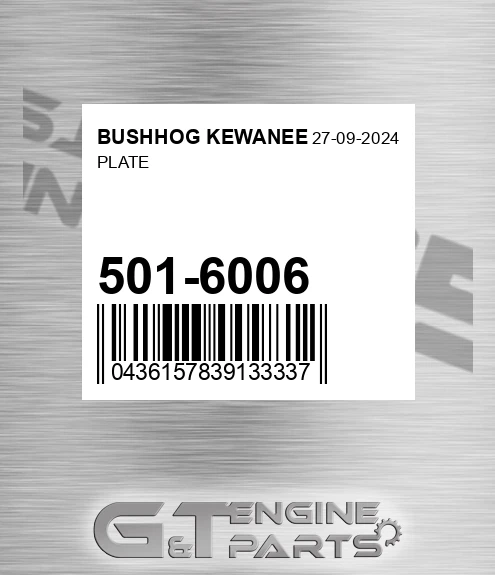 501-6006 Plate for BUSHHOG KEWANEE