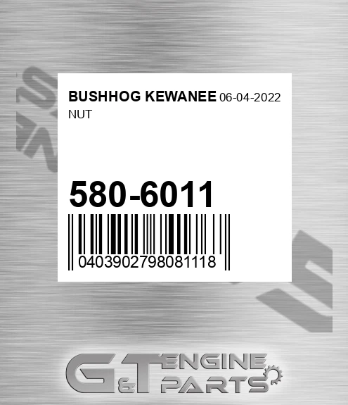 580-6011 Nut for BUSHHOG KEWANEE