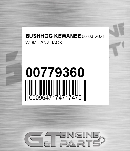 00779360 Wdmt Anz Jack for BUSHHOG KEWANEE