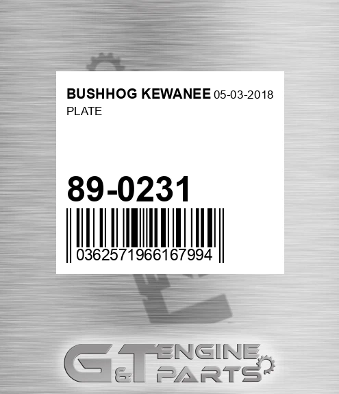 89-0231 Plate for BUSHHOG KEWANEE