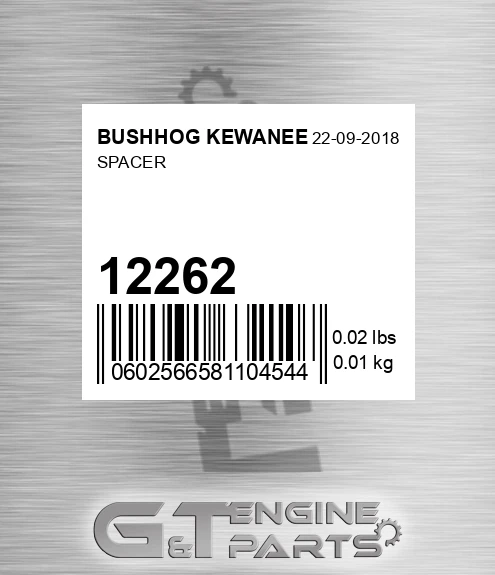 12262 Spacer for BUSHHOG KEWANEE