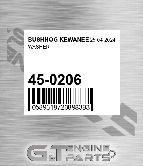 45-0206 Washer for BUSHHOG KEWANEE