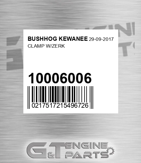 10006006 Clamp W/zerk for BUSHHOG KEWANEE