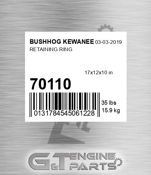 70110 Retaining Ring for BUSHHOG KEWANEE