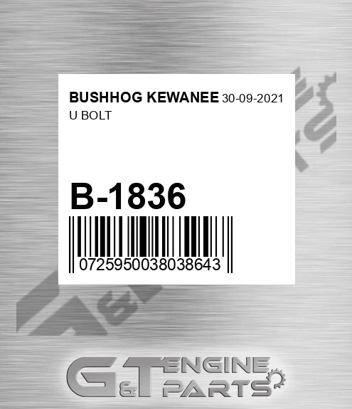 B-1836 U Bolt for BUSHHOG KEWANEE