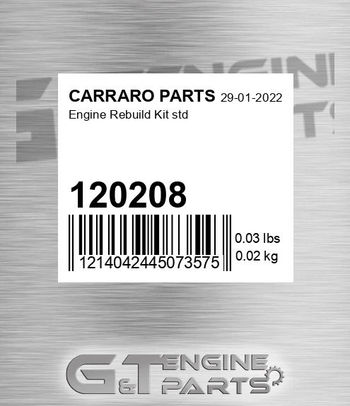 120208 CARRARO PARTS Engine Rebuild Kit Std