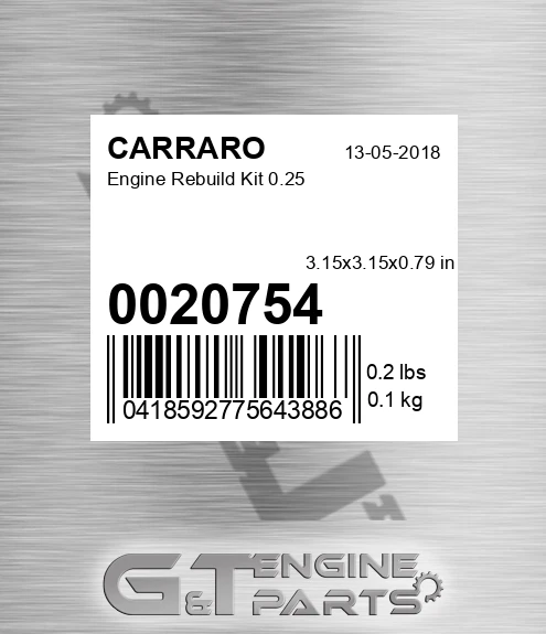 0020754 Engine Rebuild Kit 0.25