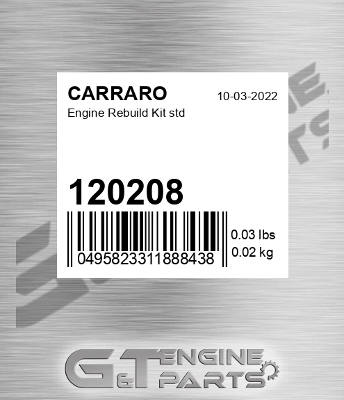 120208 CARRARO Engine Rebuild Kit Std